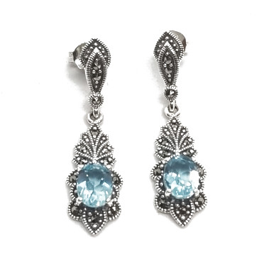Sterling Blue Topaz and Marcasite Earrings - Main Image