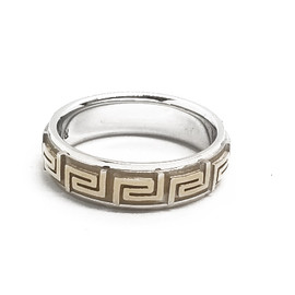 14K Two Tone Greek Key Band