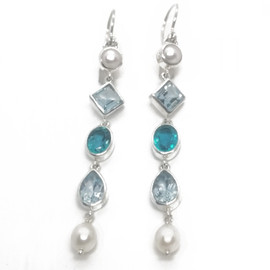 Sterling Silver Blue Topaz and Pearl Earrings