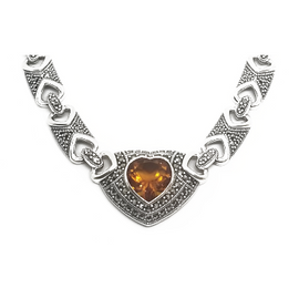 Sterling Silver Marcasite and Citrine Heart Necklace