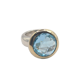 Sterling Silver and 18KY Blue Topaz Stone Ring
