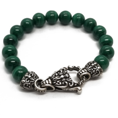 Sterling Silver and Malachite Bead Bracelet