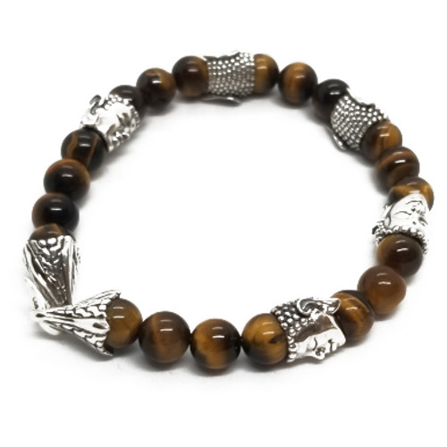 Sterling Silver Buddha and Tiger Eye Bead Bracelet