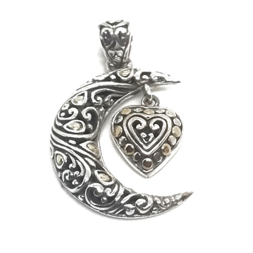 Sterling and 18KY Heart and Moon Pendant