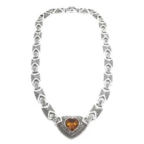 Sterling Silver Marcasite and Citrine Heart Necklace
