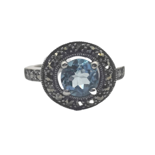 Sterling Silver Blue Topaz & Marcasite Ring
