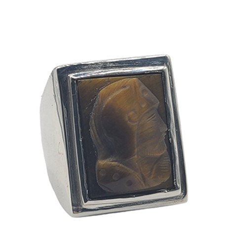 Sterling Silver Square Tiger Eye Intaglio Ring