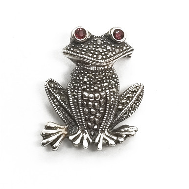 Sterling Silver Frog Brooch 925 Sterling Silver Rhodium-plated CZ Frog Pin Brooch main image 0