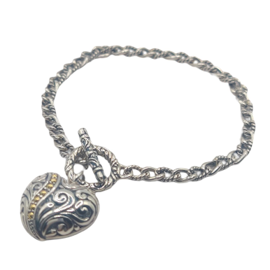 Quality Gold Sterling Silver 22mm Heart Locket Flexible Bangle Bracelet  QB988 - Falkenbergs Jewelers