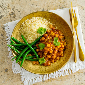 Moroccan Chickpea Curry With Couscous And Green Beans High Angle