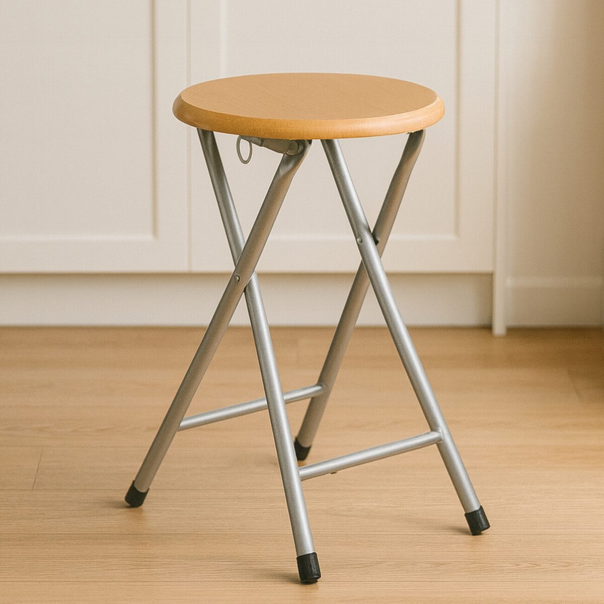 Hinata Folding Stool with Wood Veneer Seat-Premier Housewares