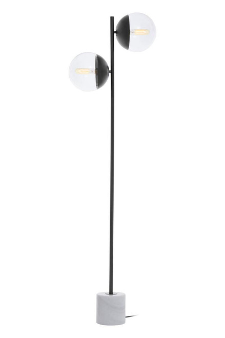 Revive Two Light Black Floor Lamp With White Marble Base