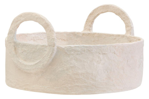 Sanai Cotton Mache Round Tray With Decorative Handles