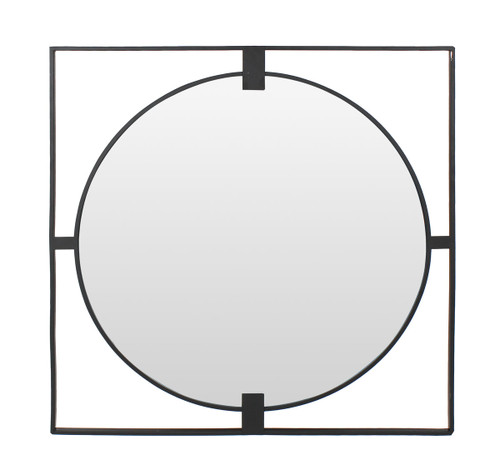 Trento Large Square Black Metal Frame Round Insert Wall Mirror