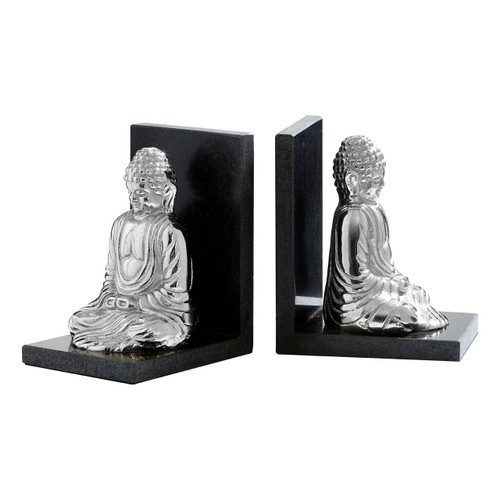 Set of 2 Buddha Bookends with Marble Base
