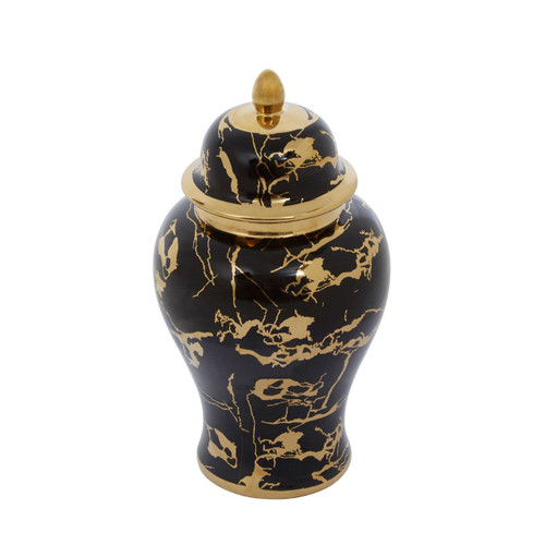 Marmo Marble Effect Black and Gold Small Ceramic Jar