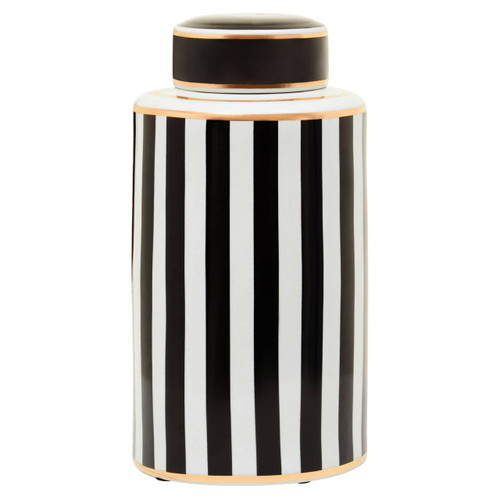 Doria Large Black and White Stripe Ceramic Jar