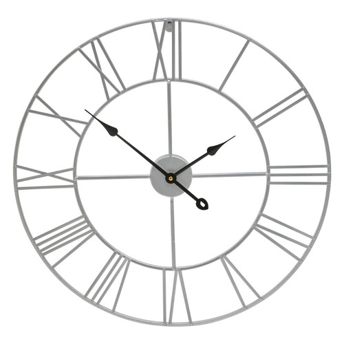 Genova Small Silver Metal Roman Numeral Wall Clock