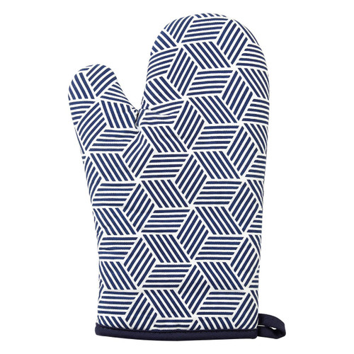 Modern Retro White / Blue Single Oven Glove