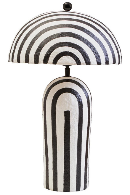 Carta Black and White Stripe Papier Mache Table Lamp with Dome Shade