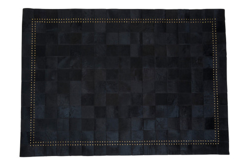 Bosie Safira Small Black hair on leather Patchwork Rug With Gold Studs