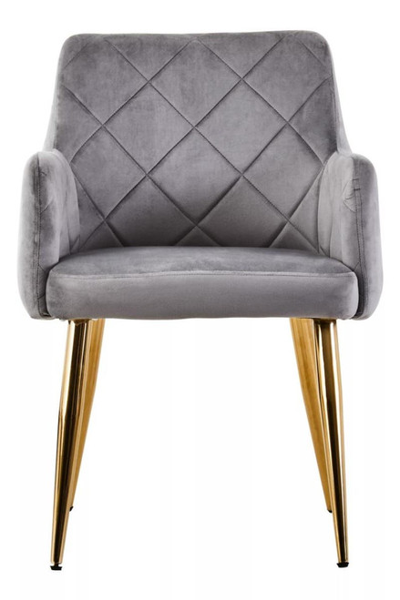 Tamzin Mink Velvet Quilted Dining Chair with Gold Finish Legs