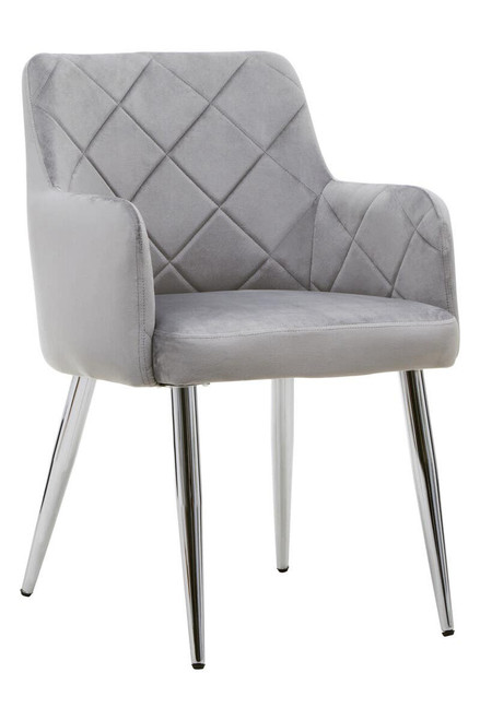 Tamzin Mink Velvet Quilted Dining Chair with Chrome Finish Legs