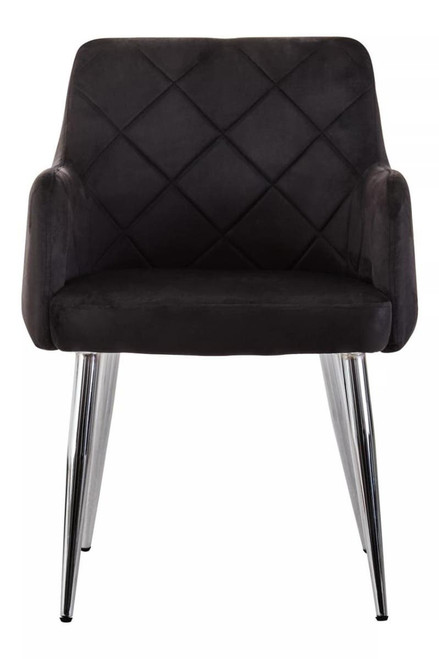 Tamzin Black Velvet Quilted Dining Chair with Chrome Finish Legs