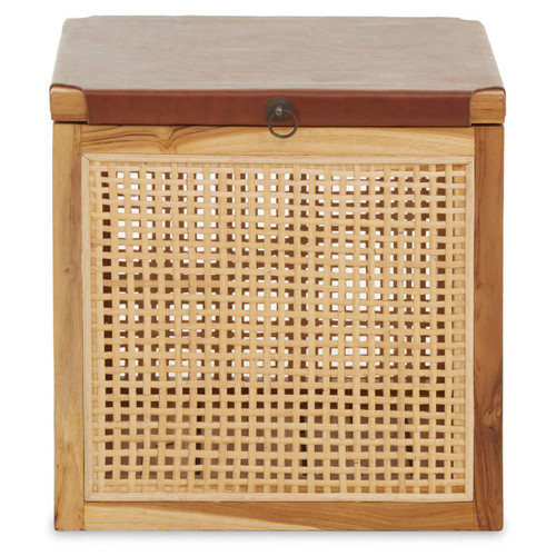 Kendari Teak Box with Light Brown Leather