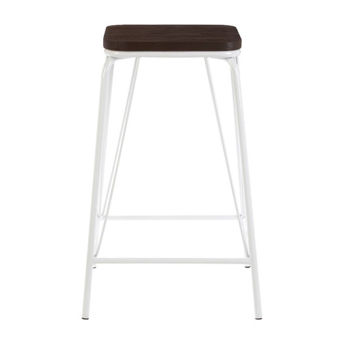 District White Metal and Elm Wood Stool