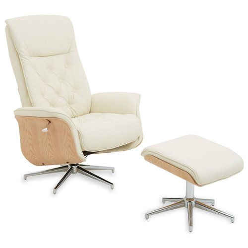 Warrington Ivory Leather Effect Recliner and Footstool