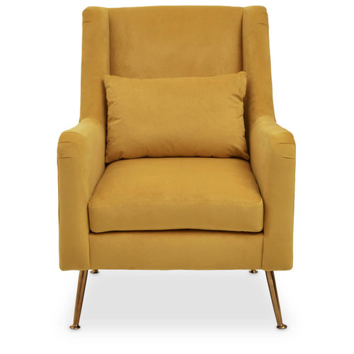 Doucet Yellow Velvet Chair with Gold Finish Legs