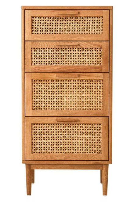 Lyon Rattan and Oak Four Drawer Wood Chest