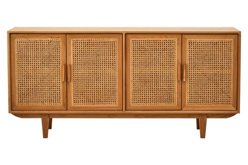 Lyon Rattan and Oak Wood 4 Door Sideboard