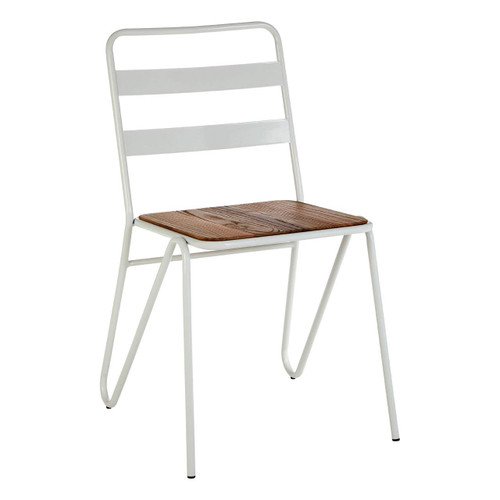 District White Metal and Elm Wood Chair