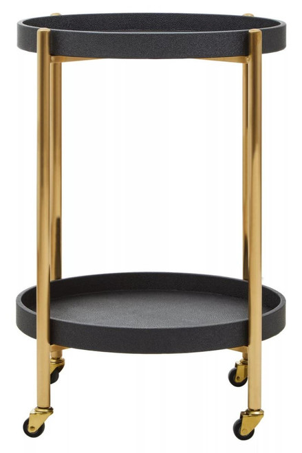 Cardoba Two Tier Black Faux Shagreen Tray Table Trolley