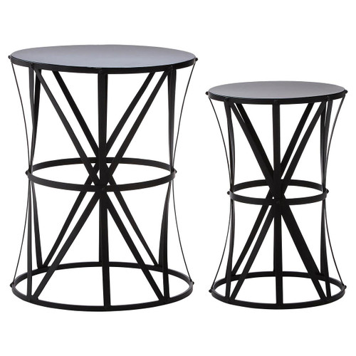 Avantis Set of 2 Cross Design Black Side Tables