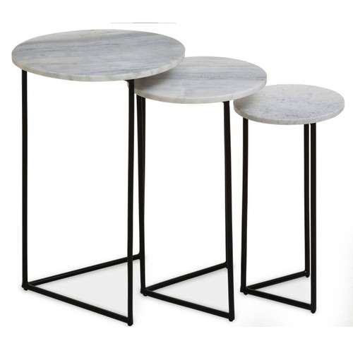 Mandoli Nest of 3 White Marble Side Tables