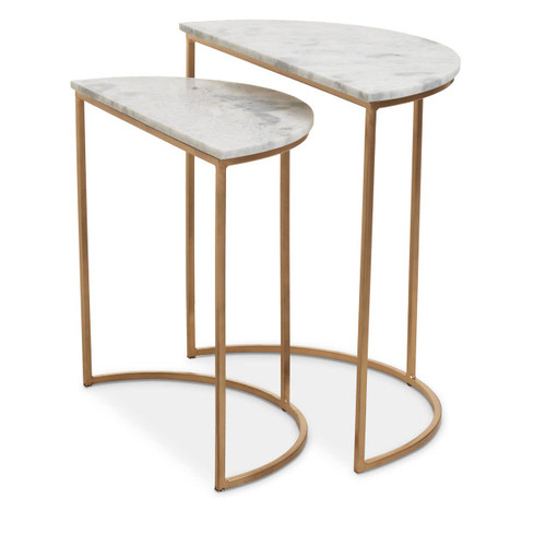 Mandoli Nest of 2 White Marble Side Tables