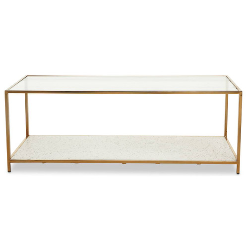 Novi Glass and White Terrazzo Gold Frame Coffee Table