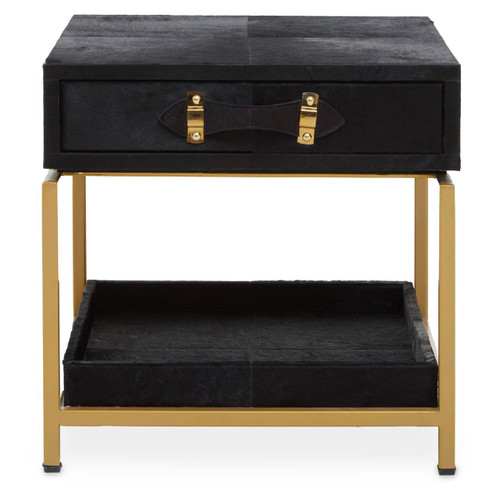 Kensington Townhouse Hair on Hide Black and Gold Bedside Table