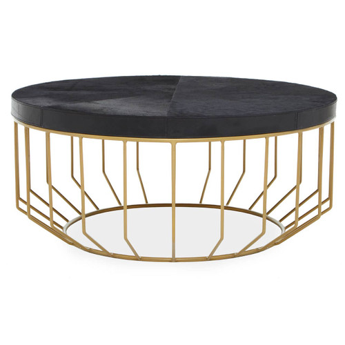 Kensington Townhouse Hair on Hide Black and Gold Round Coffee Table
