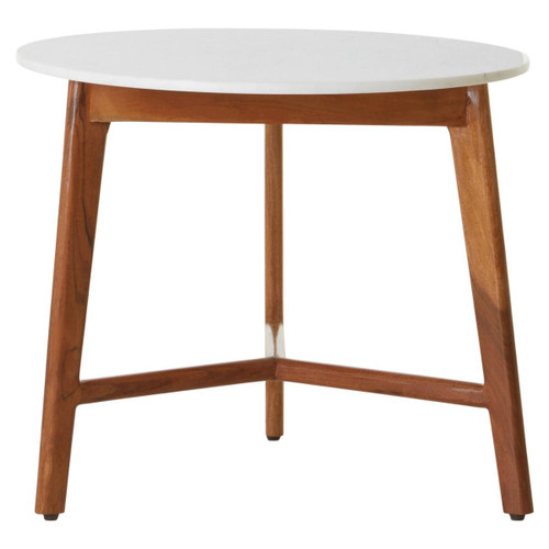 Myan White Marble Round Side Table.