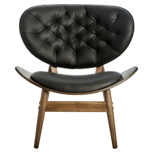 Vinsi Black Leather Effect Chair with Elm Wood Frame