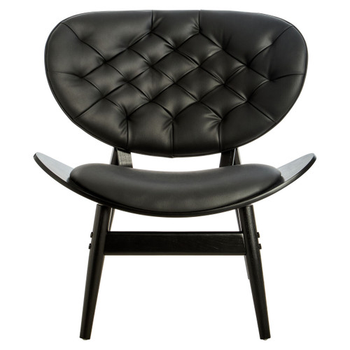 Vinsi Black Leather Effect Chair with Elm Wood Frame