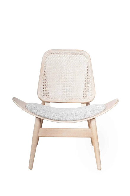 Vinsi Beige Fabric Cane Back Chair With White Wash Elm Wood