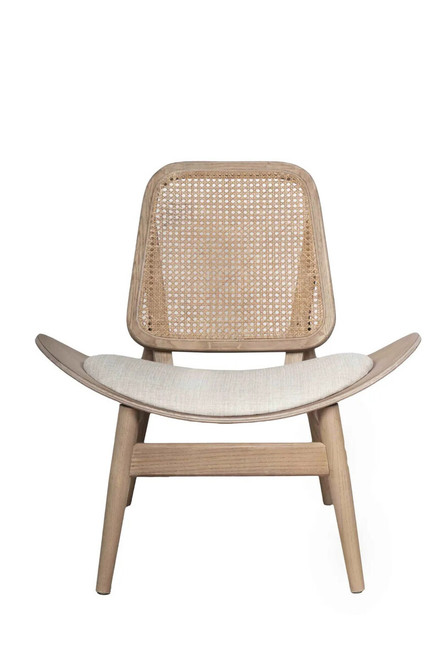 Vinsi Grey Fabric Cane Back Chair With Grey Wash Elm Wood