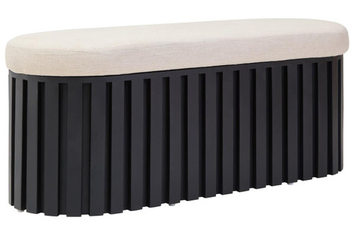 Perdoba Black Mango Wood and Cream Linen Bench