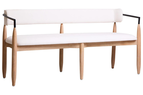 Persolo Cream Textured Dining Bench with Wood Frame