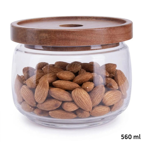 Tromso Round Glass Storage Jar with Acacia Lid 560 ml
